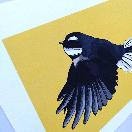 Fantail on Yellow Art Print