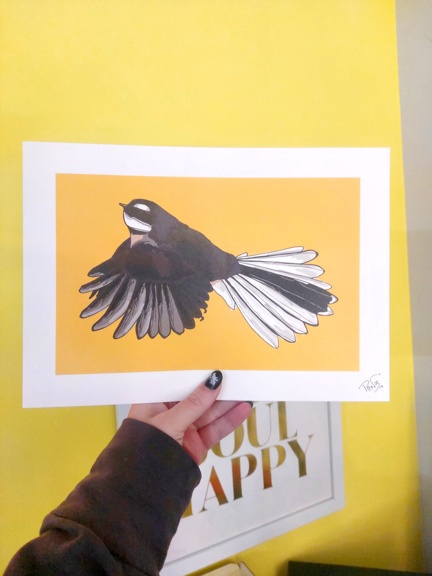 Fantail on Yellow Art Print