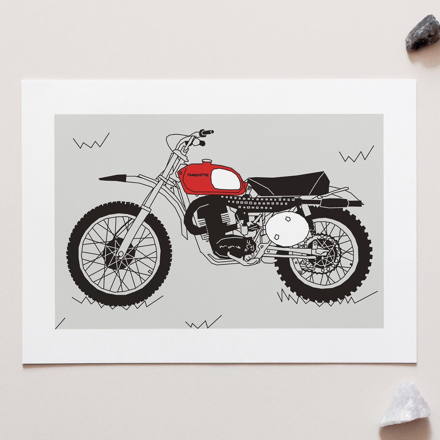 Red Vintage Motocross. Husqvarna 1970 400 Classic Motocross bike Art Print for sale