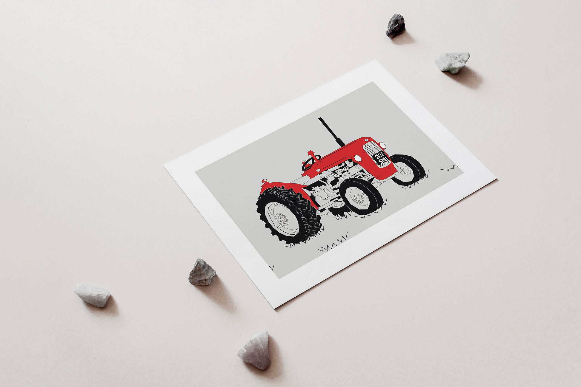 Red Vintage Tractor Art Print for sale