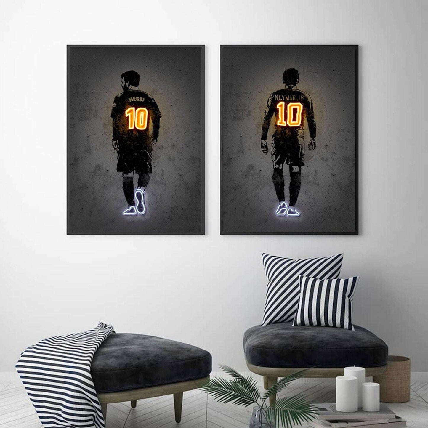 Lionel Messi Ronaldo Neymar Poster Neon Jersey Number Football Print