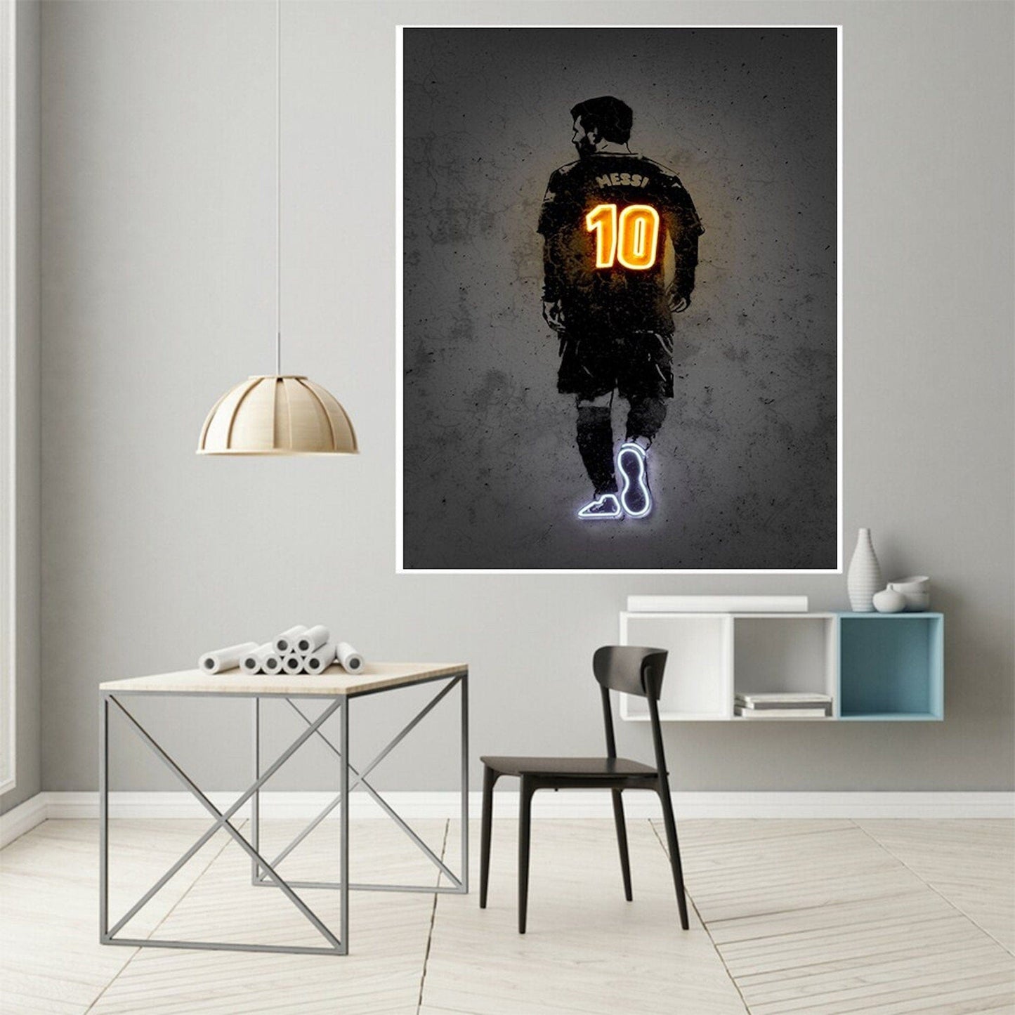Lionel Messi Ronaldo Neymar Poster Neon Jersey Number Football Print