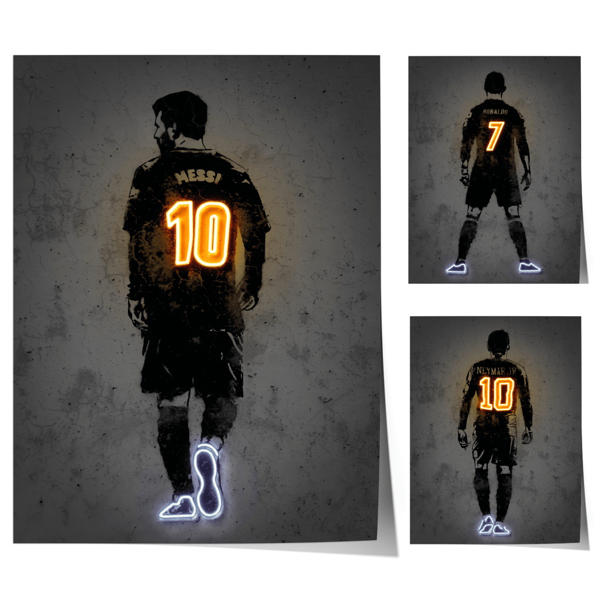 Lionel Messi Ronaldo Neymar Poster Neon Jersey Number Football Print