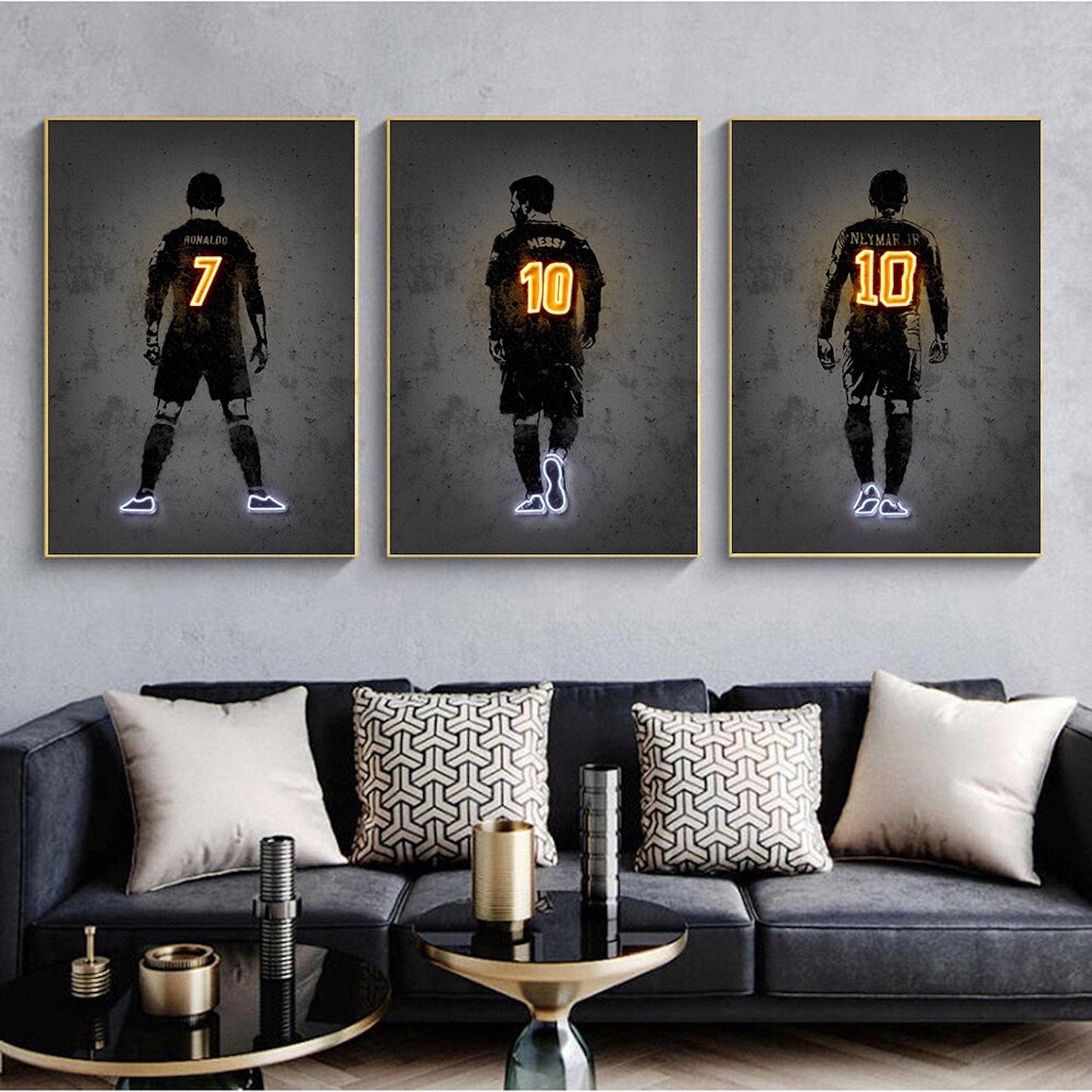 Lionel Messi Ronaldo Neymar Poster Neon Jersey Number Football Print
